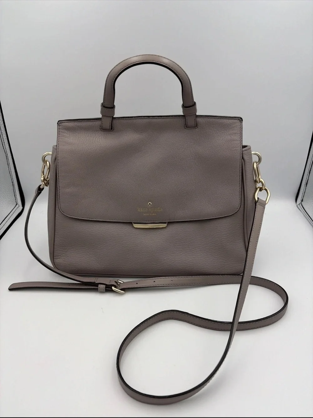 kate spade Rea Robinson Lane Taupe pebbled Leather Satchel with Gold Hardware
